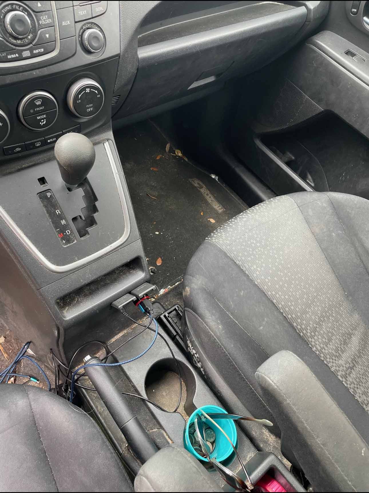 Before cleaning dash/cup and floor